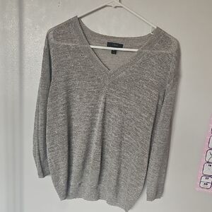 LOFT Tan V-Neck Sweater with Relaxed Fit